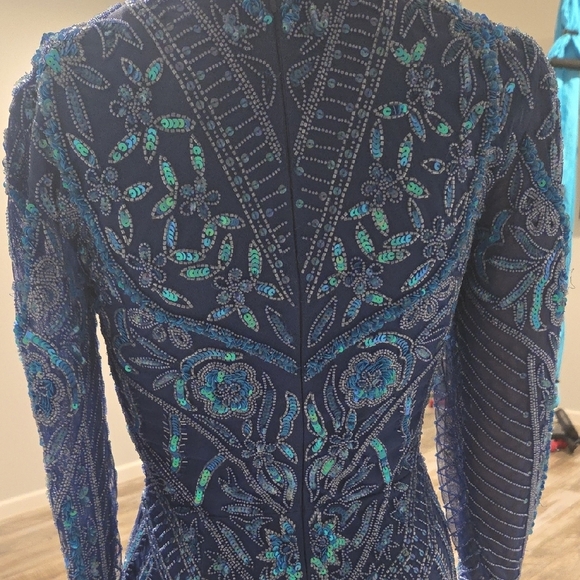 Chic Blue Lace-Up Long Sleeve Dress - Picture 4 of 12